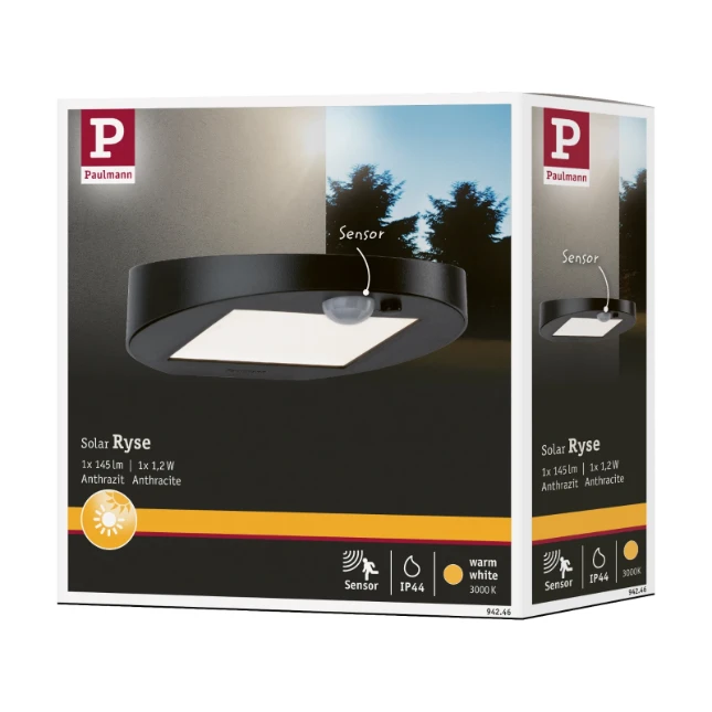 Paulmann Outdoor Solar Buitenwandlamp Ryse IP44 met bewegingsmelder