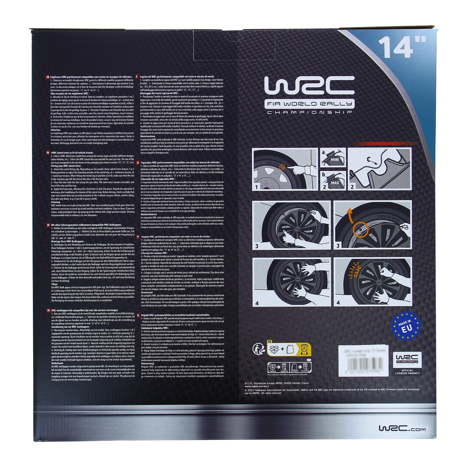 WRC Wieldoppen 14 inch - zilver/zwart - 4st
