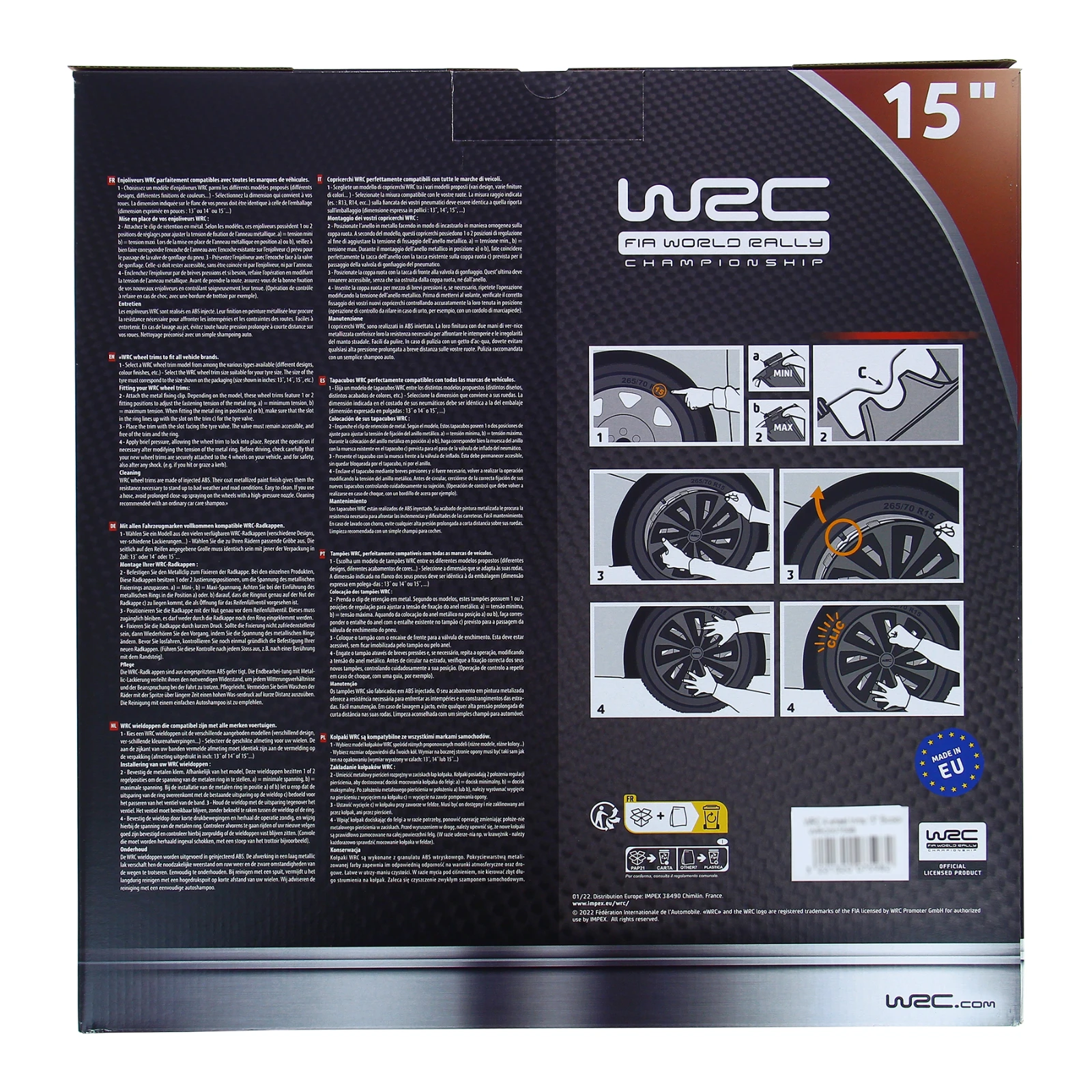 WRC Wieldoppen 15 inch - zilver/zwart - 4st