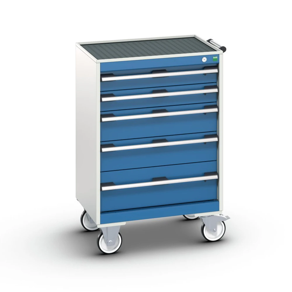 bott Cubio mobiele schuifladenkast 5 laden breedte 650 mm RAL 5010