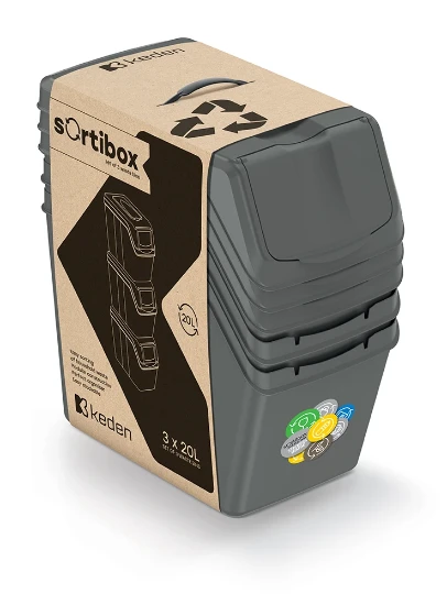 Keden Afvalscheidingsbakken - 3x20L - grijs