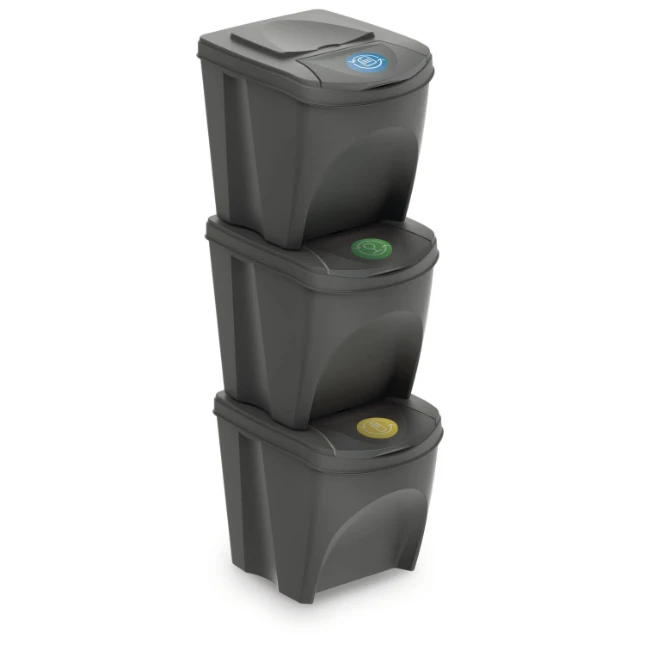 Keden Afvalscheidingsbakken - 3x25L - grijs