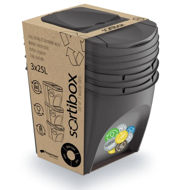 Keden Afvalscheidingsbakken - 3x25L - grijs