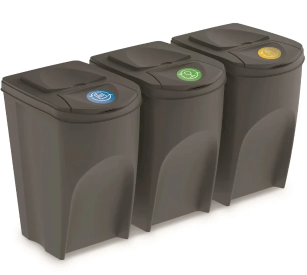 Keden Afvalscheidingsbakken - 3x35L - grijs