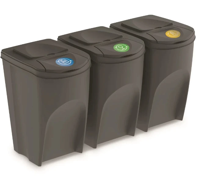 Keden Afvalscheidingsbakken - 3x35L - grijs