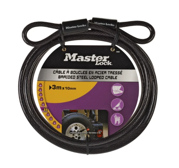 MasterLock Staalkabel met lussen 3m x O10mm zwart vinyl