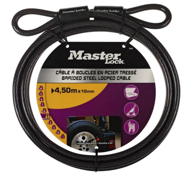 MasterLock Staalkabel met lussen 4,5m x O10mm zwart vinyl