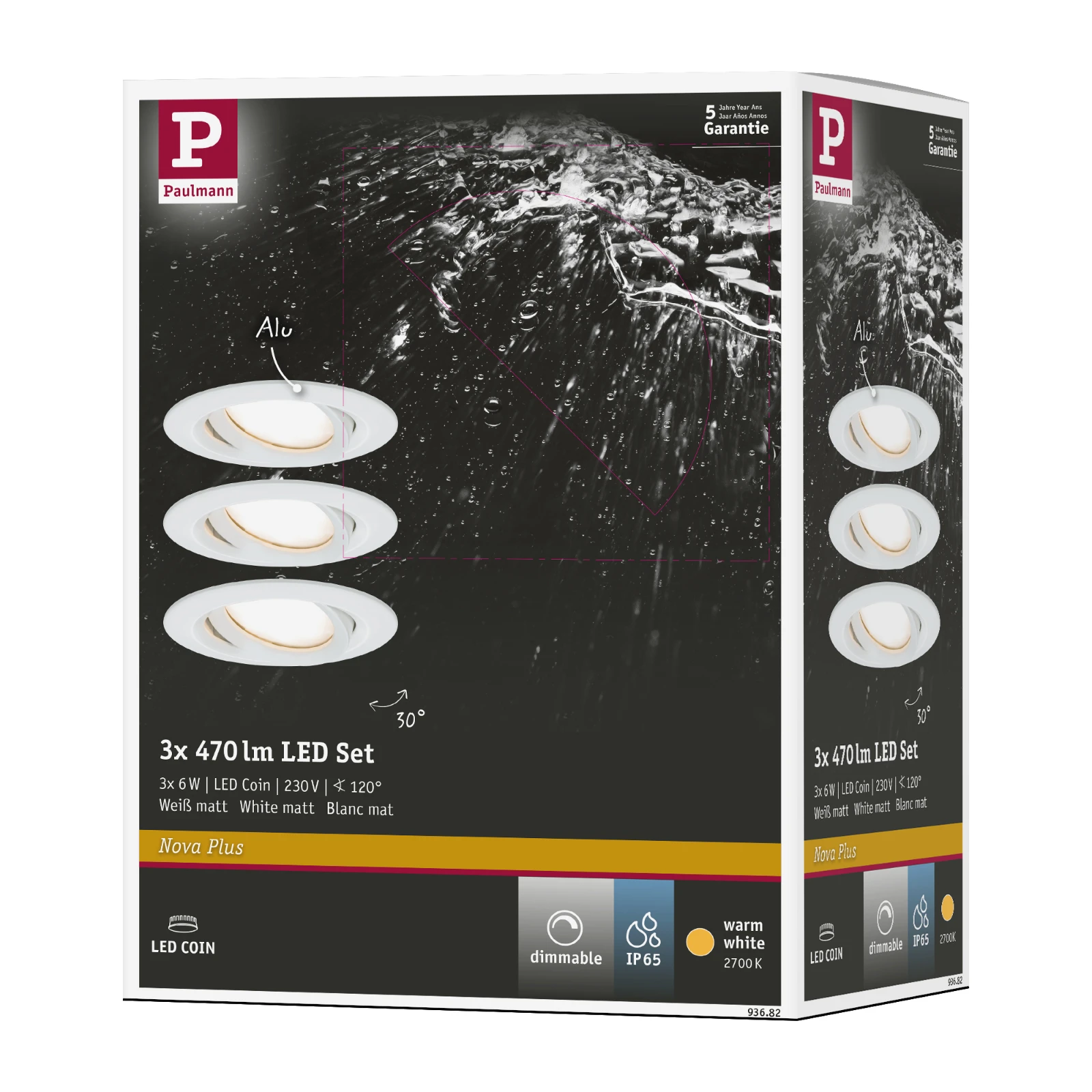 Paulmann LED-inbouwlamp Nova Plus Coin basisset IP65 6W wit O93mm - 3-spots