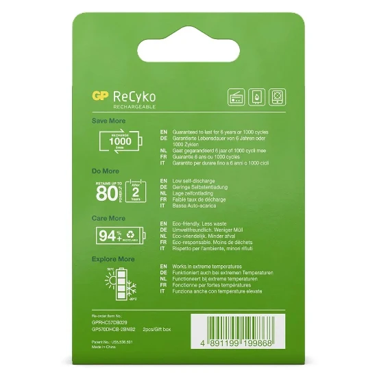 GP Oplaadbare D batterijen 5700mAh ReCyko (2 stuks)
