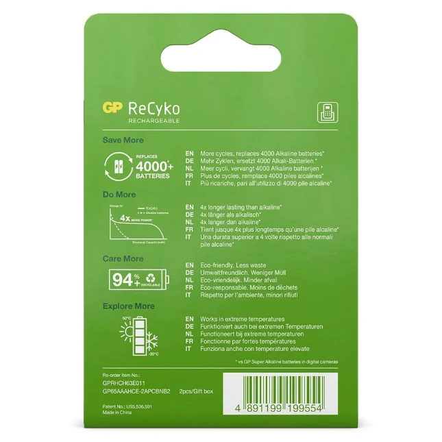 GP Oplaadbare AAA batterijen 650mAh ReCyko (2 stuks)