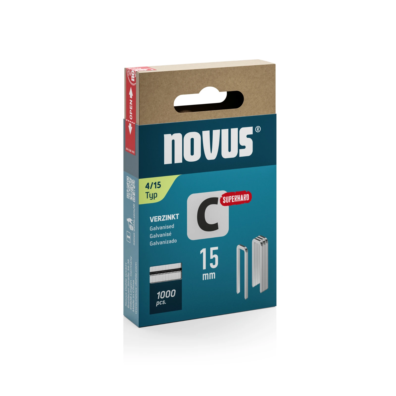 Novus Niet met smalle rug C 4/15mm Superhard (1.000 stuks)