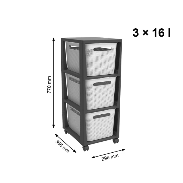 Rotho Brisen Ladekast 3 x 16L met wieltjes - Wit