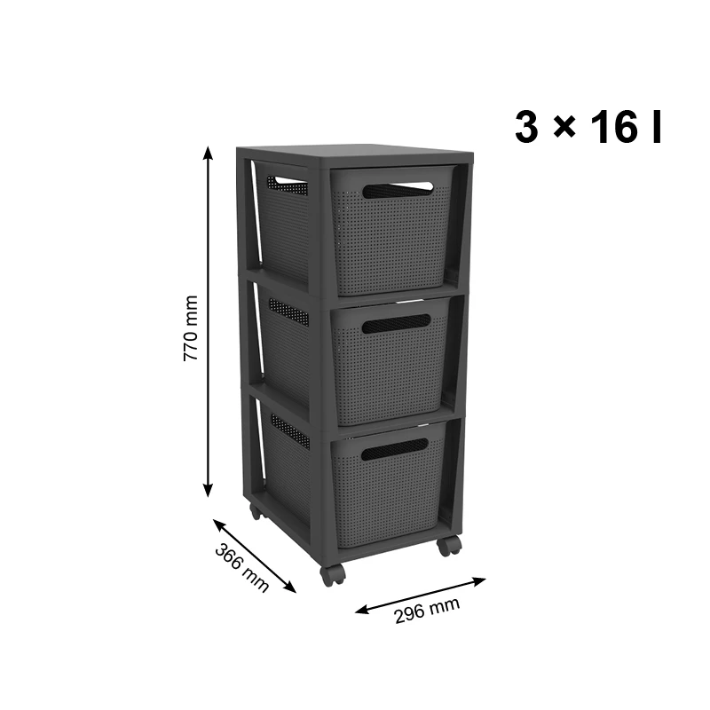 Rotho Brisen Ladekast 3 x 16L met wieltjes - Antr