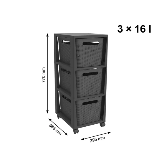 Rotho Brisen Ladekast 3 x 16L met wieltjes - Antr