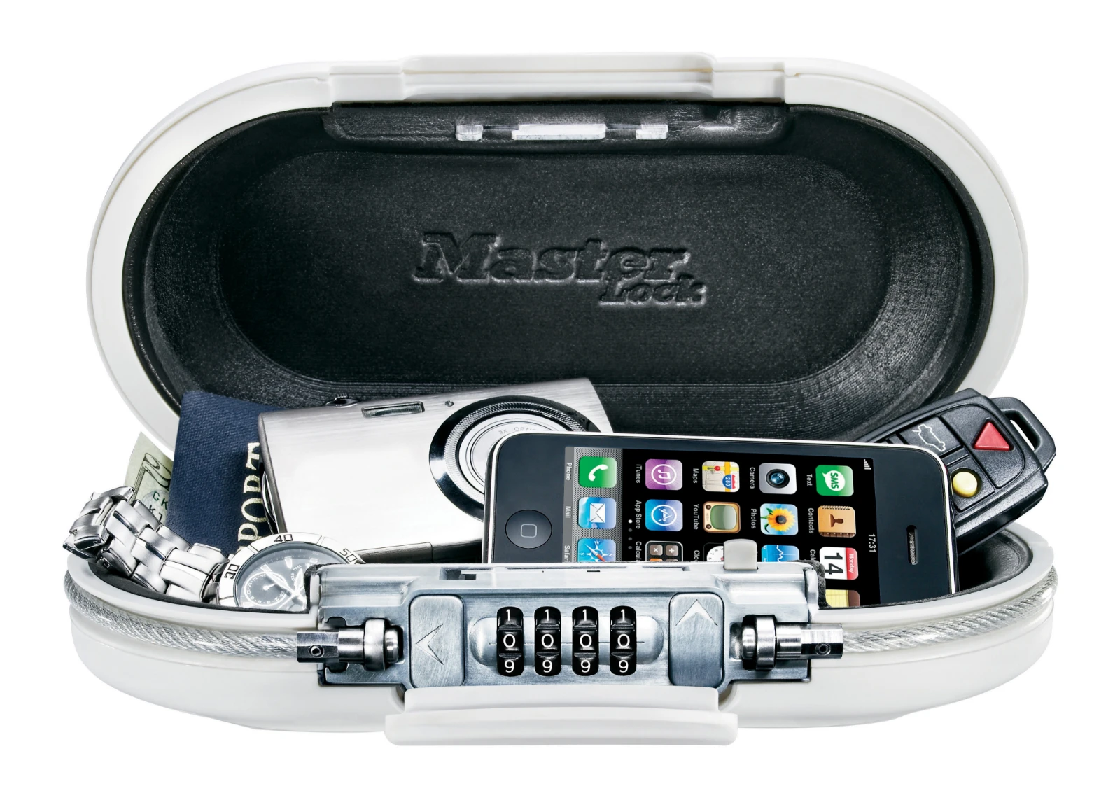 MasterLock Mobiele kluis met cijferslot en kabel wit