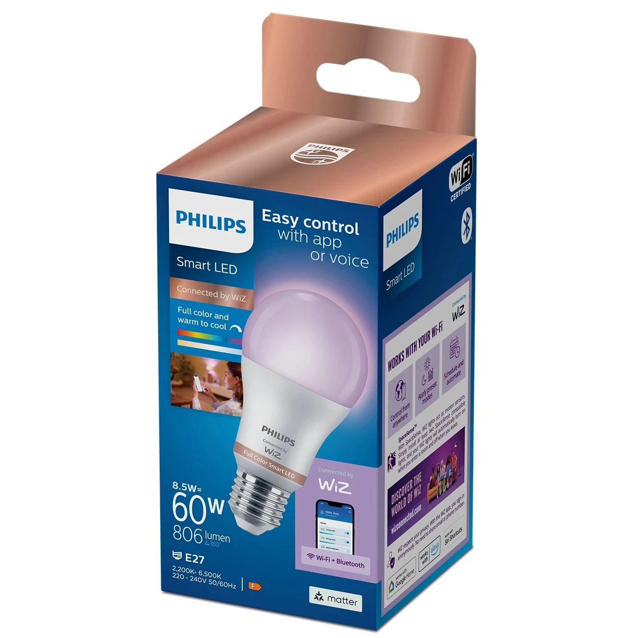 Philips Smart LED 60W A60 E27 822-65 RGB 1PF/6 WiZ Connected