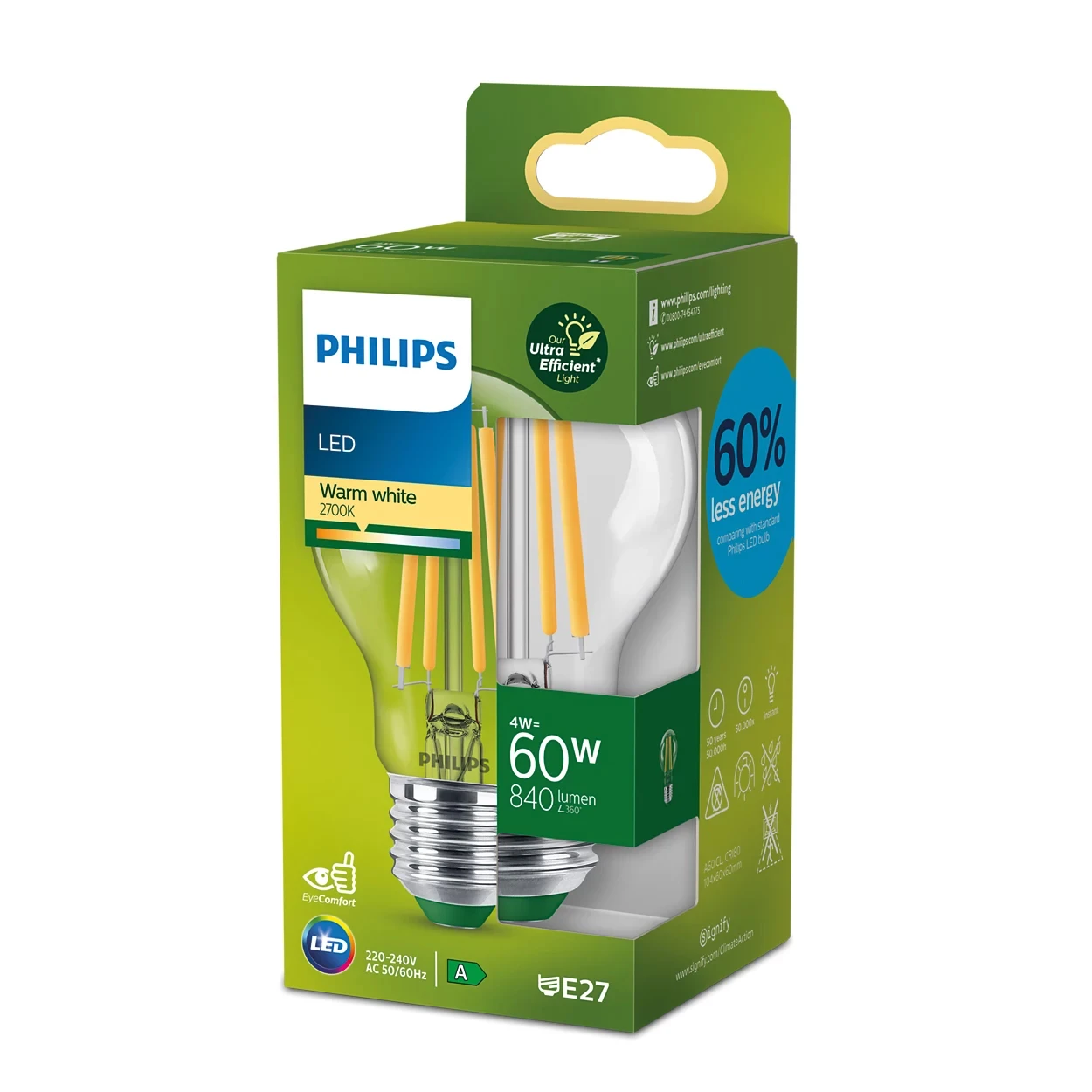 Philips LED Filament 60W A60 E27 CL UE SRT4
