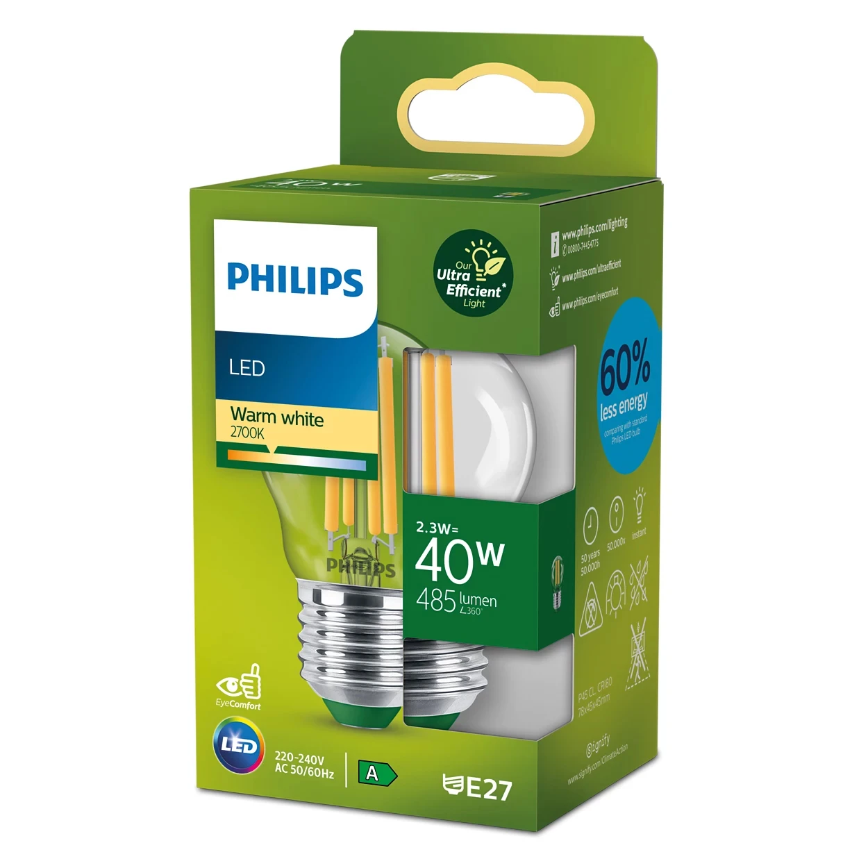 Philips LED Filament 40W P45 E27 CL UE SRT4