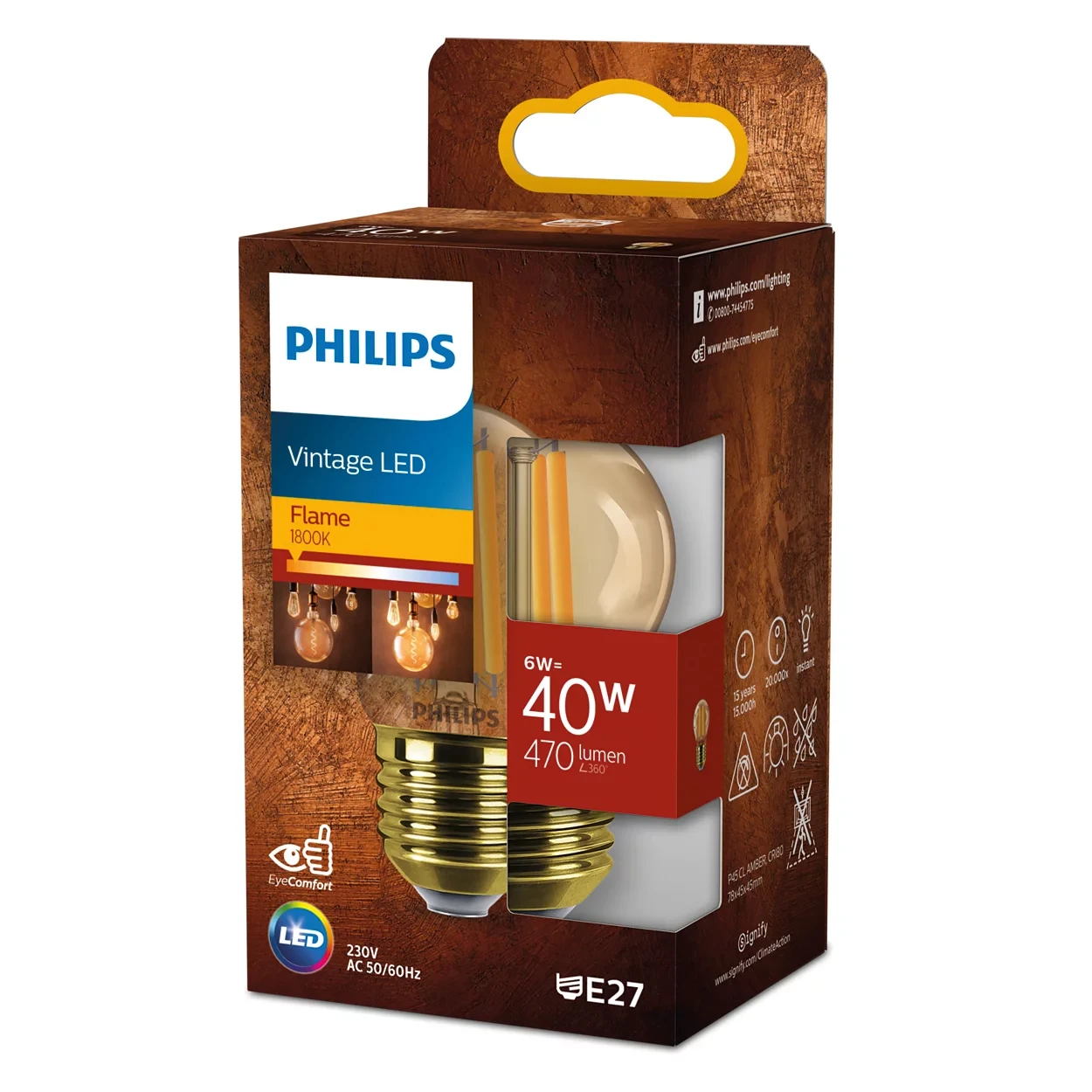 Philips Vintage LED Filament P45 40W E27 NDSRT Amber 1PF