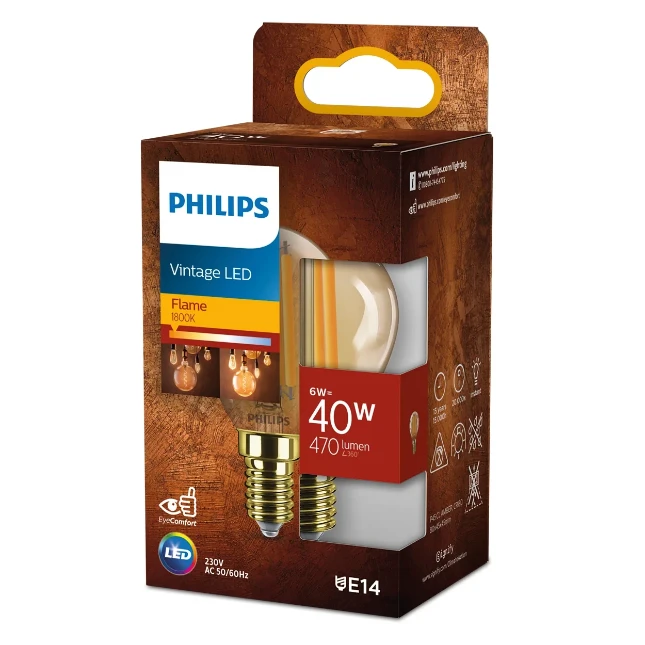 Philips Vintage LED Filament P45 40W E14 NDSRT Amber 1PF
