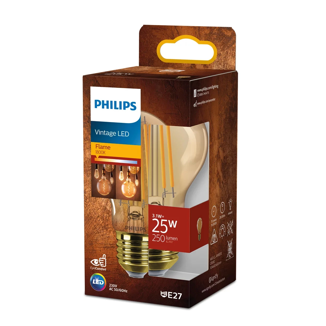 Philips Vintage LED Filament A60 25W E27 NDSRT Amber 1PF