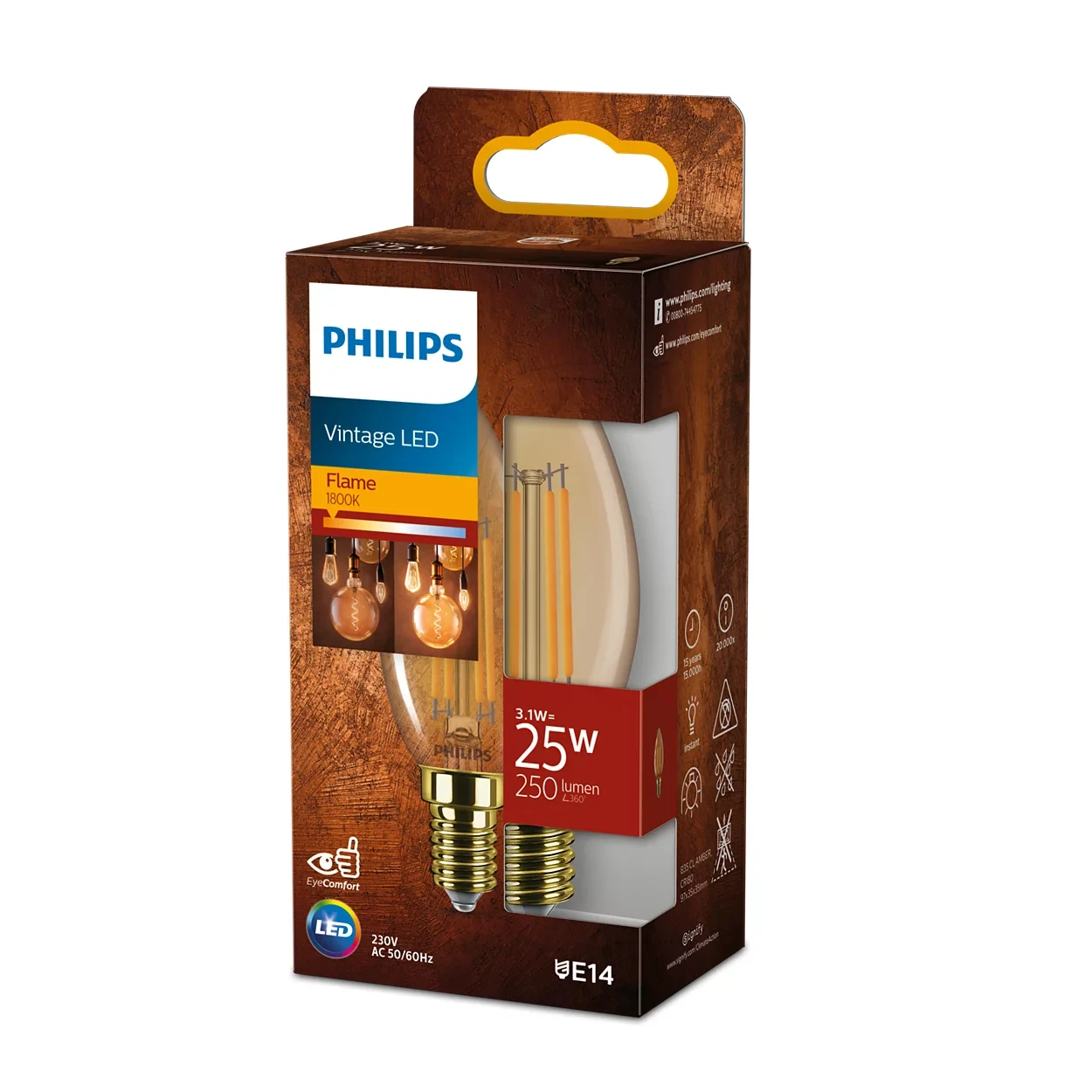 Philips Vintage LED Filament B35 25W E14 NDSRT Amber 1PF