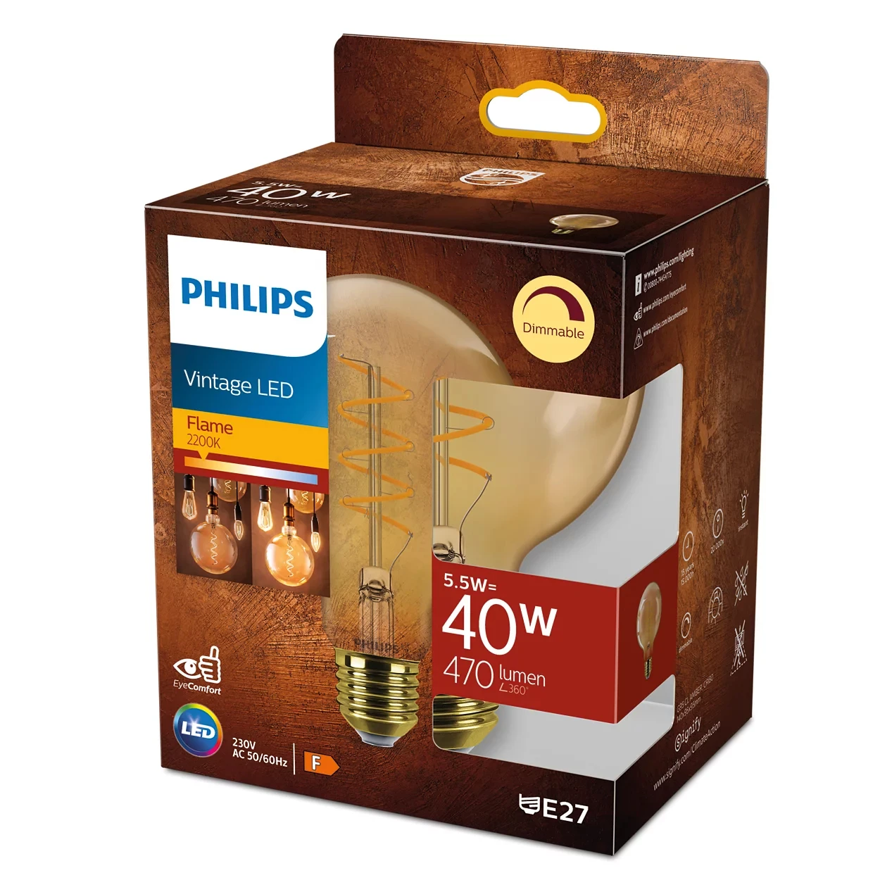 Philips Vintage LED Filament Globe G95 40W E27 Amber Sp DIM 1PF