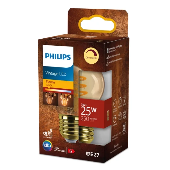Philips Vintage LED Filament P45 25W E27 Amber Sp DIM 1PF