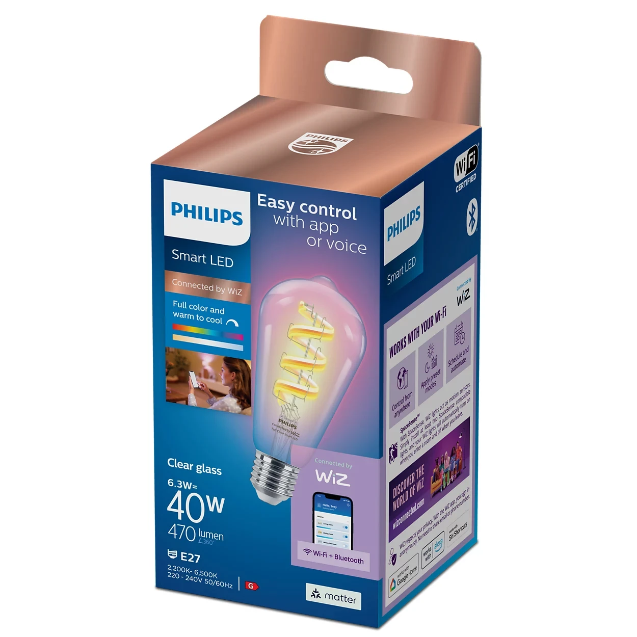 Philips Smart LED 40W ST64 E27 822-65 RGB CL 1PF/6 WiZ Connected