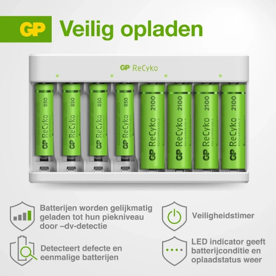 GP Micro-USB batterijlader ReCyko 4x AA 2100 mAh 4x AAA 850mAh