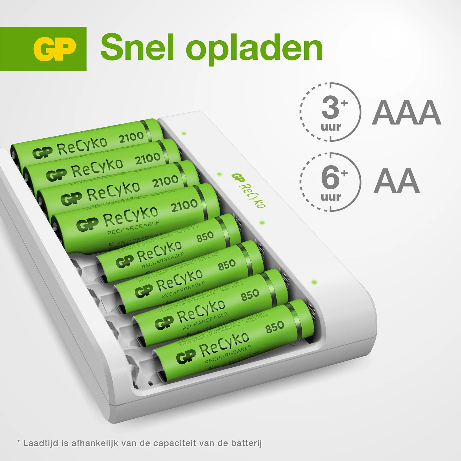 GP Micro-USB batterijlader ReCyko 4x AA 2100 mAh 4x AAA 850mAh