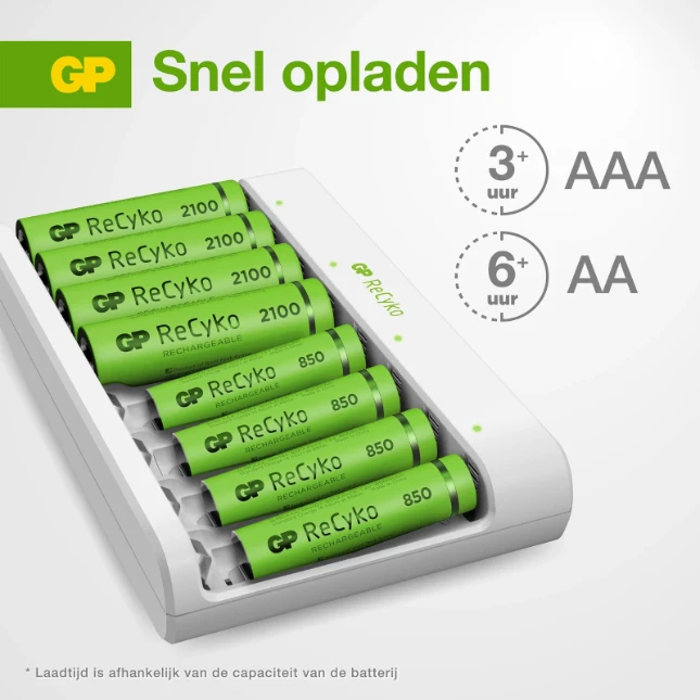 GP Micro-USB batterijlader ReCyko 4x AA 2100 mAh 4x AAA 850mAh
