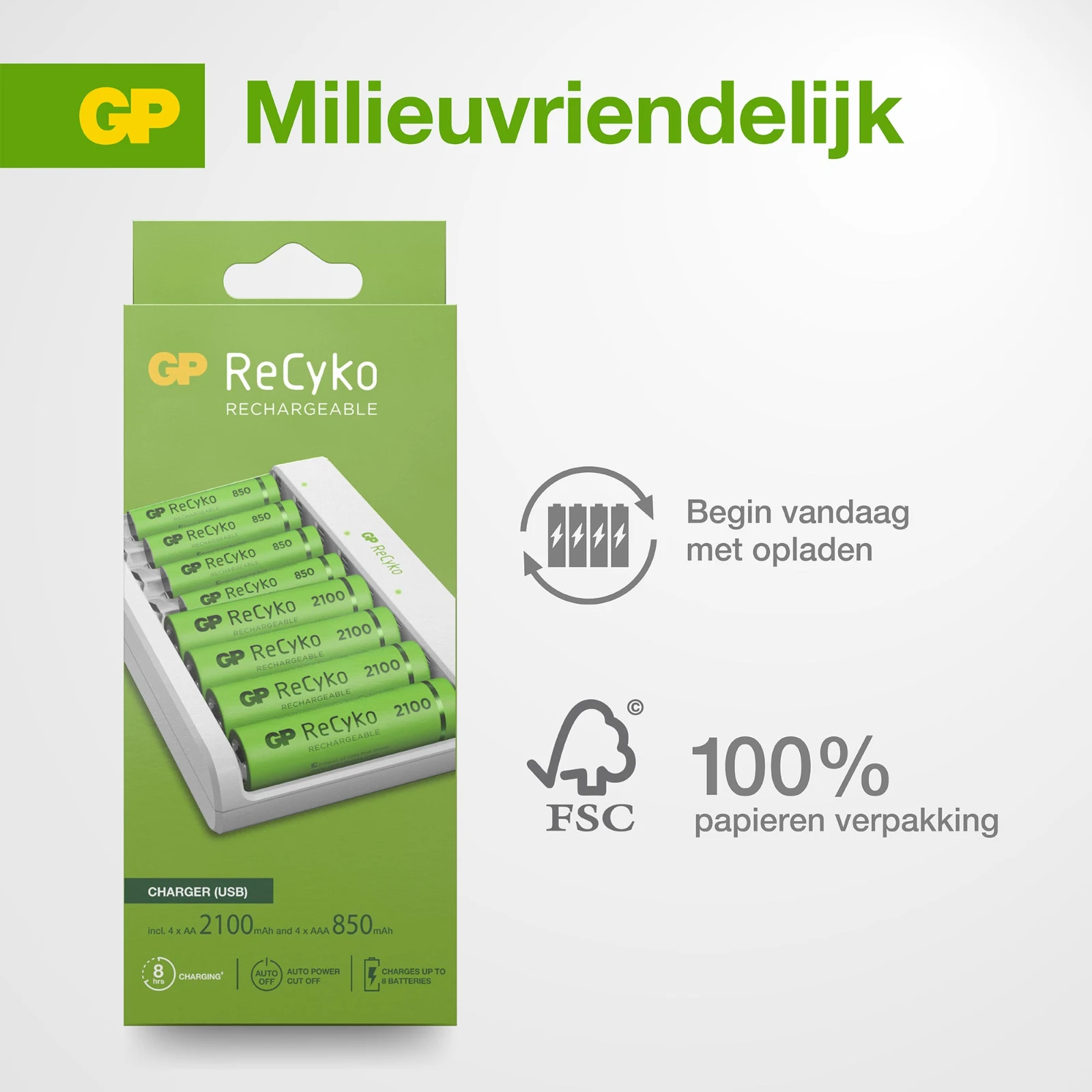 GP Micro-USB batterijlader ReCyko 4x AA 2100 mAh 4x AAA 850mAh