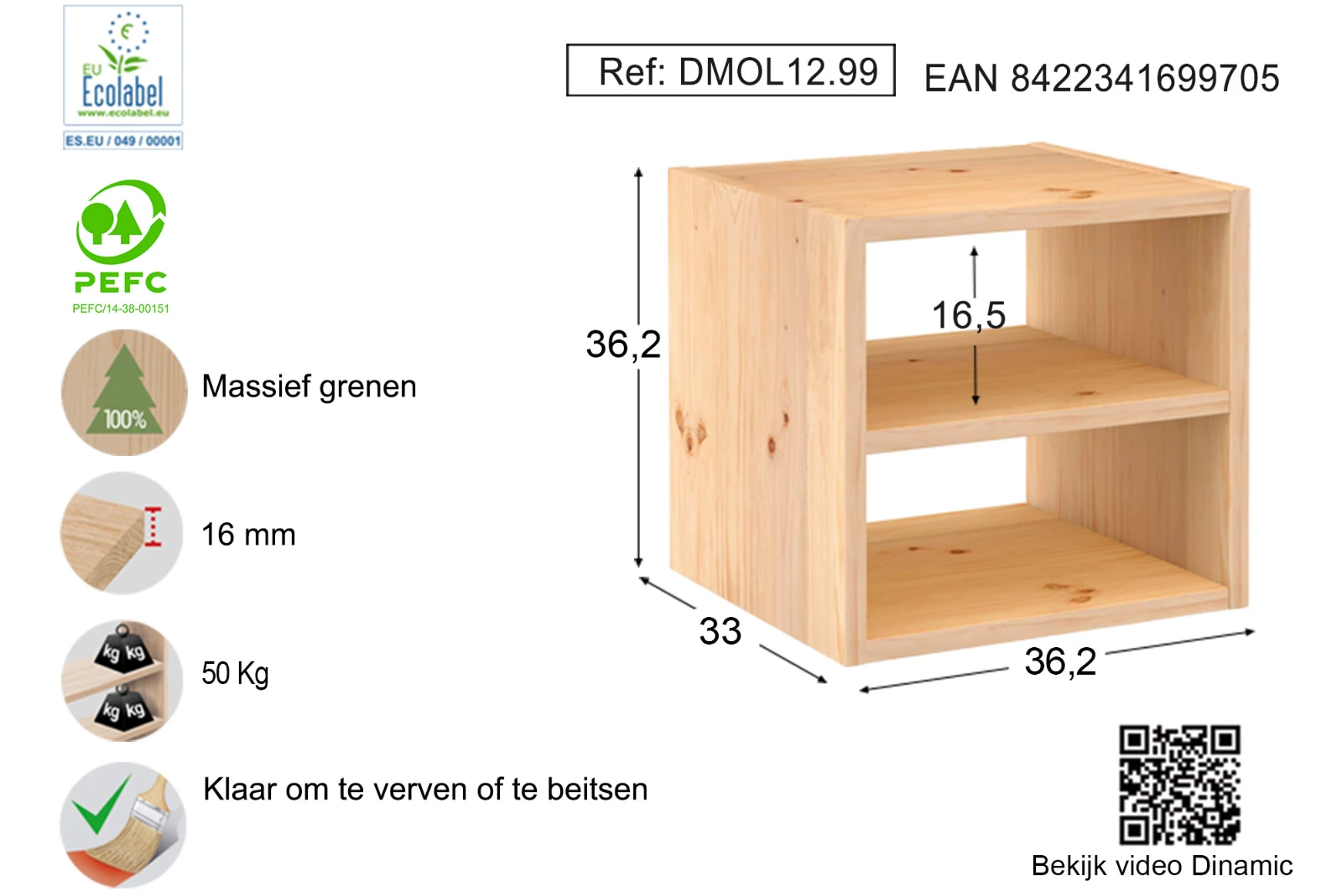 Astigarraga Vakkenkast open - met plank - 36x36cm