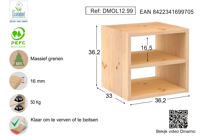 Astigarraga Vakkenkast open - met plank - 36x36cm