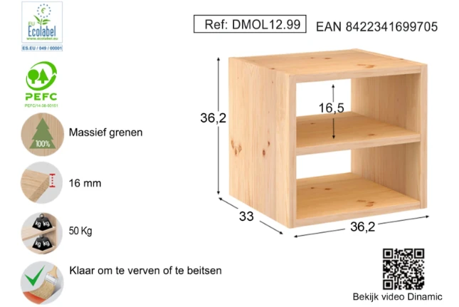 Astigarraga Vakkenkast open - met plank - 36x36cm