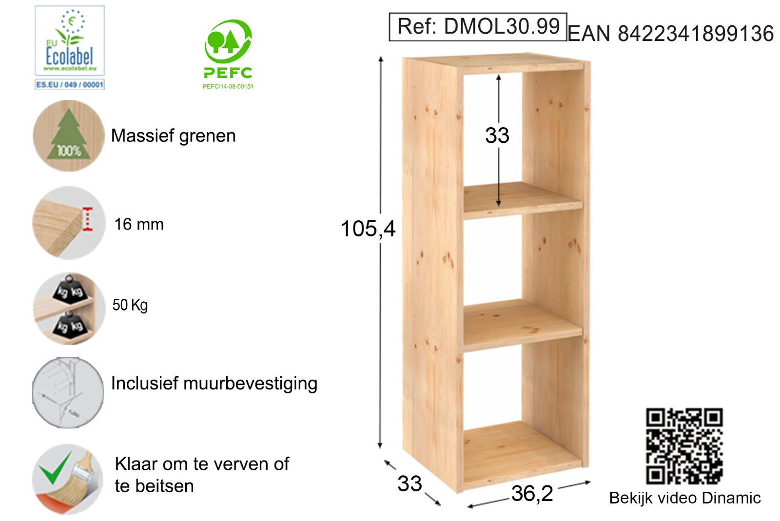 Astigarraga Vakkenkast open - 3 vakken - 105x36cm