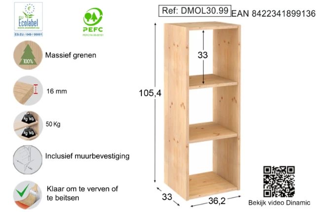 Astigarraga Vakkenkast open - 3 vakken - 105x36cm