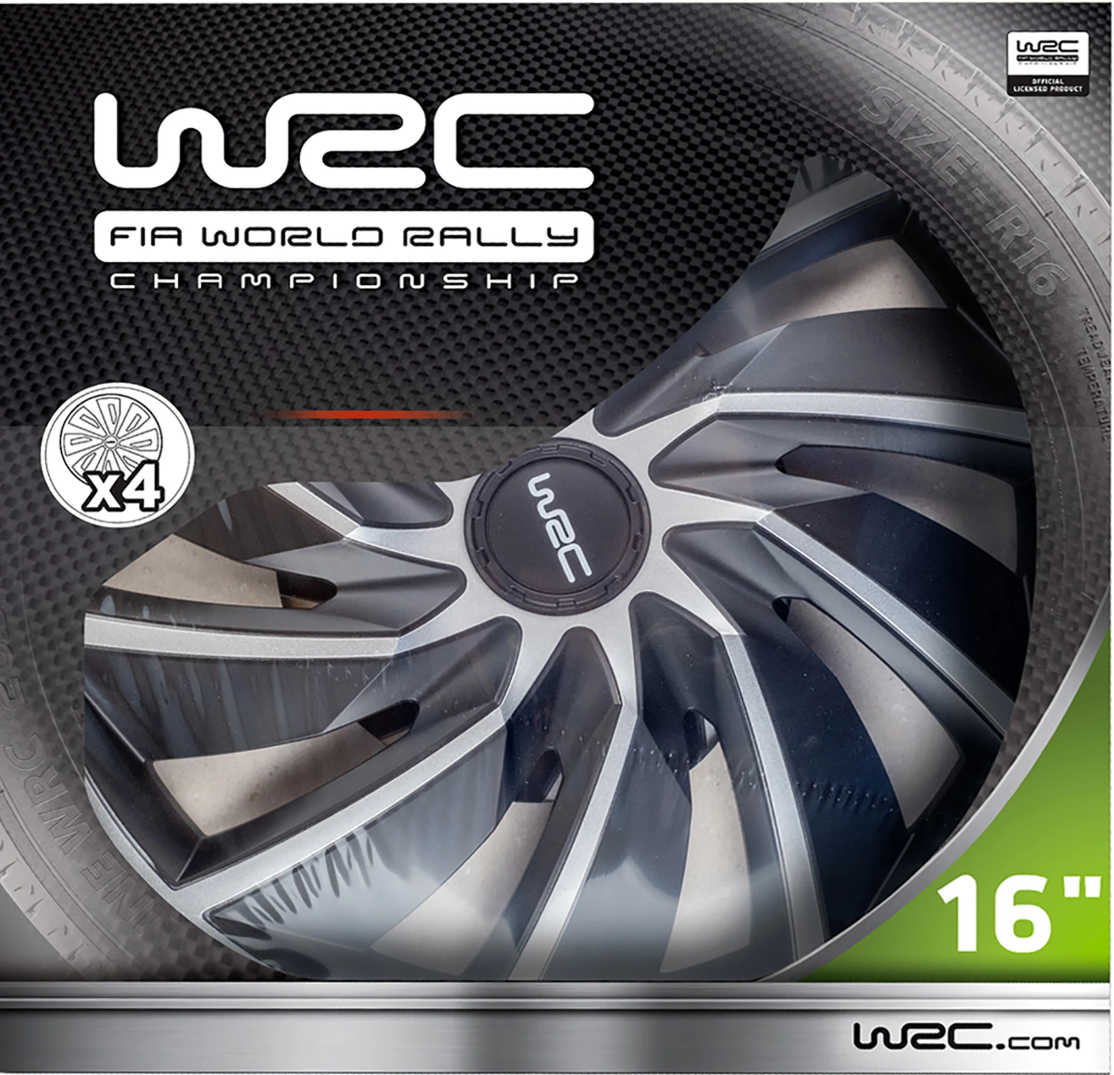 WRC Wieldoppen 16 inch - zilver/zwart - 4st