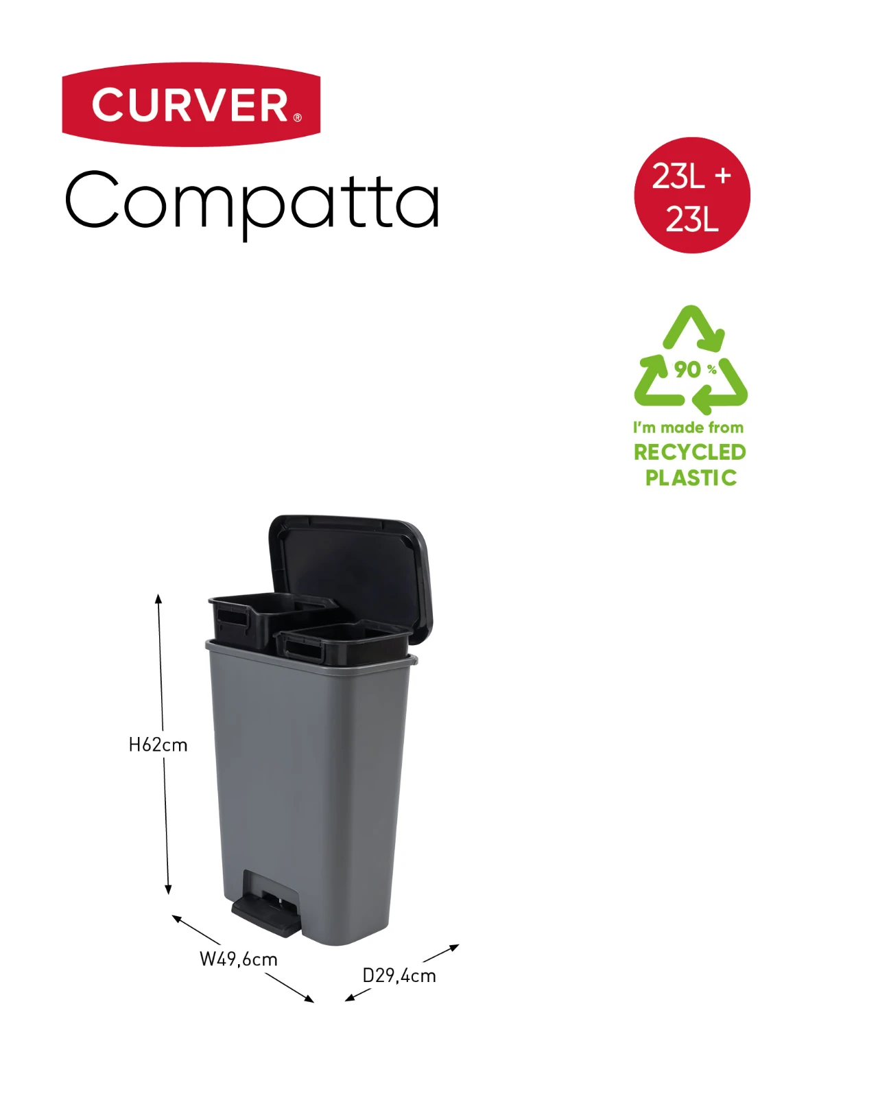 Curver Compatta Duo Prullenbak 2x23L Zwart/Grijs