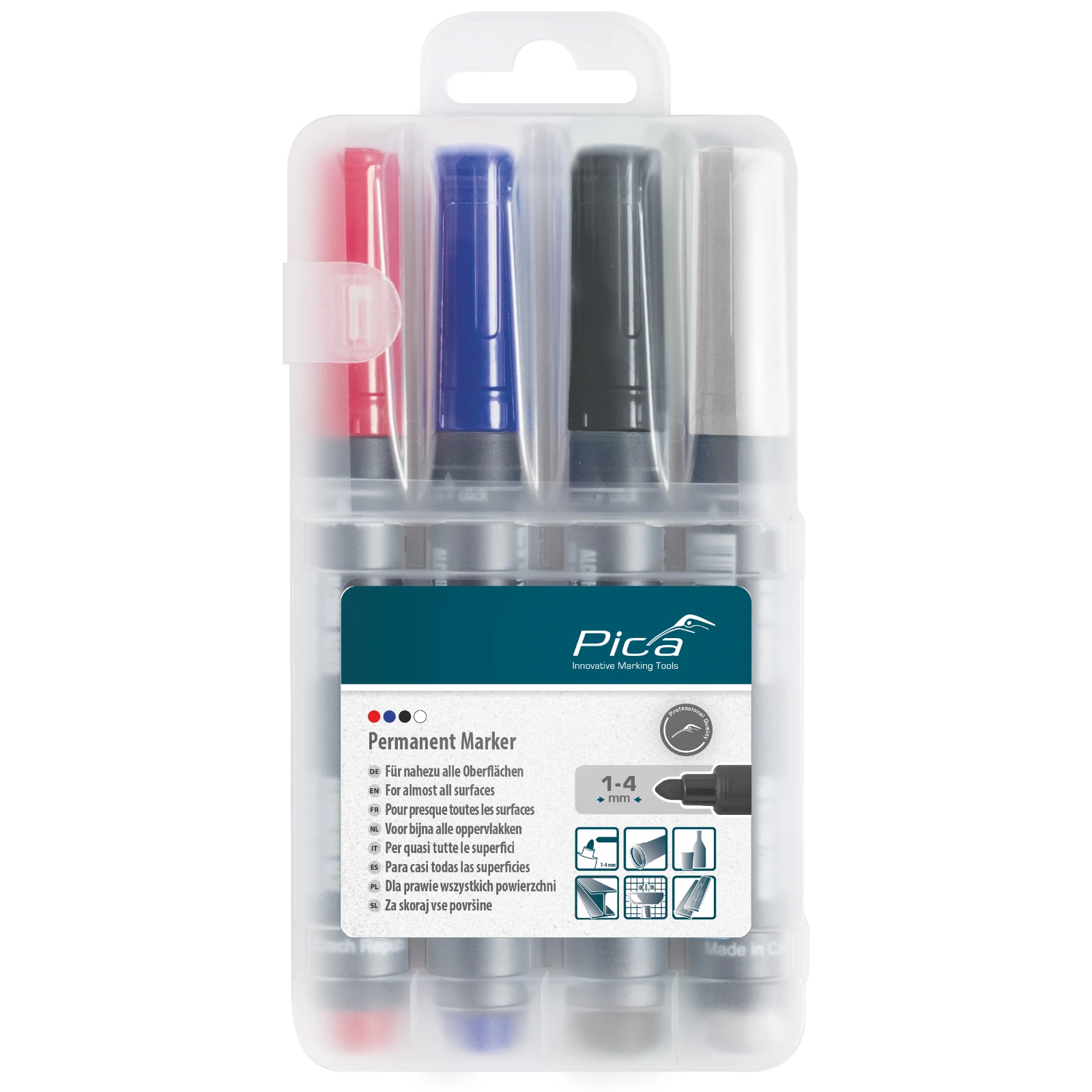 Pica Classic 520/04 Permanent Marker in 4 kleuren - conische punt