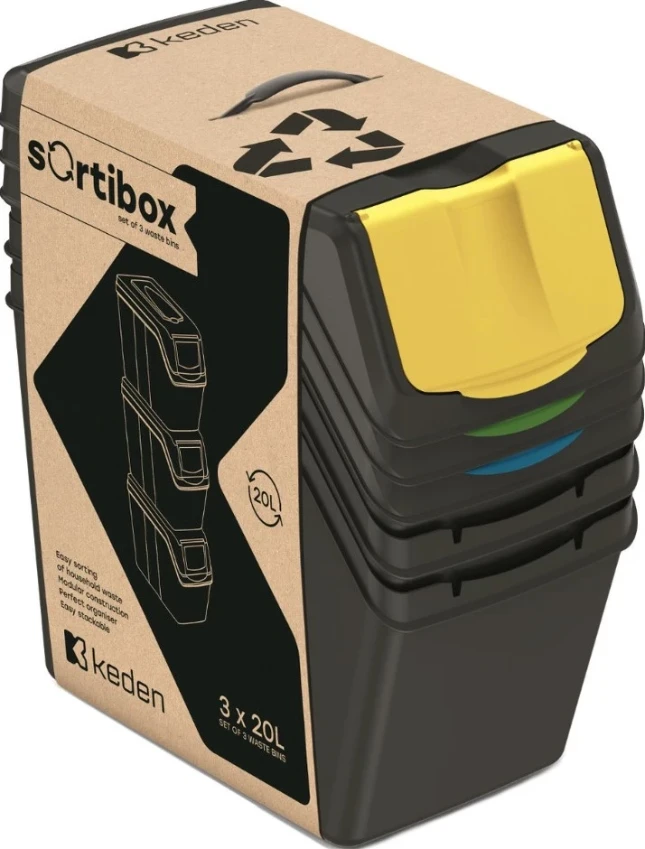 Keden Afvalscheidingsbakken - 3x20L - zwart