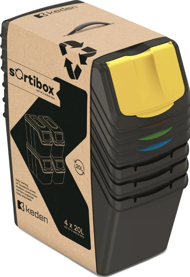 Keden Afvalscheidingsbakken - 4x20L - zwart