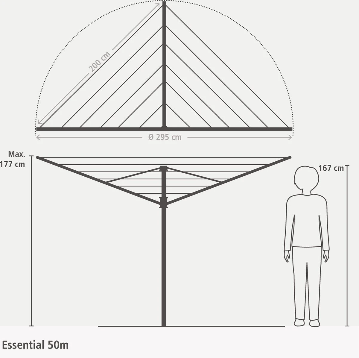 Brabantia Droogmolen Essential 50m met bodemhuls - metallic