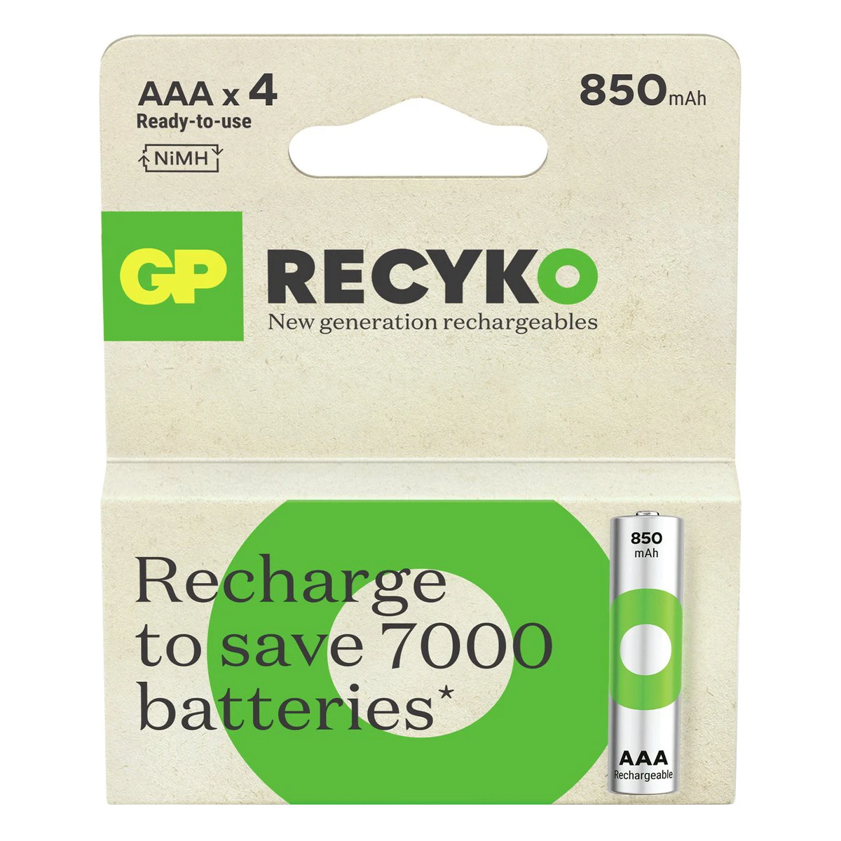 GP Oplaadbare AAA batterij 850mAh ReCyko NiMH (4 stuks)