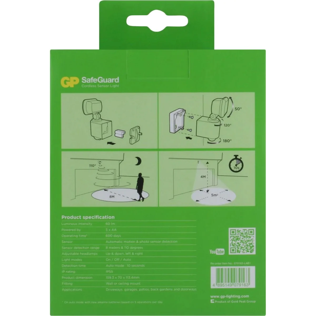 GP Buitenlamp SafeGuard met sensor 50lm