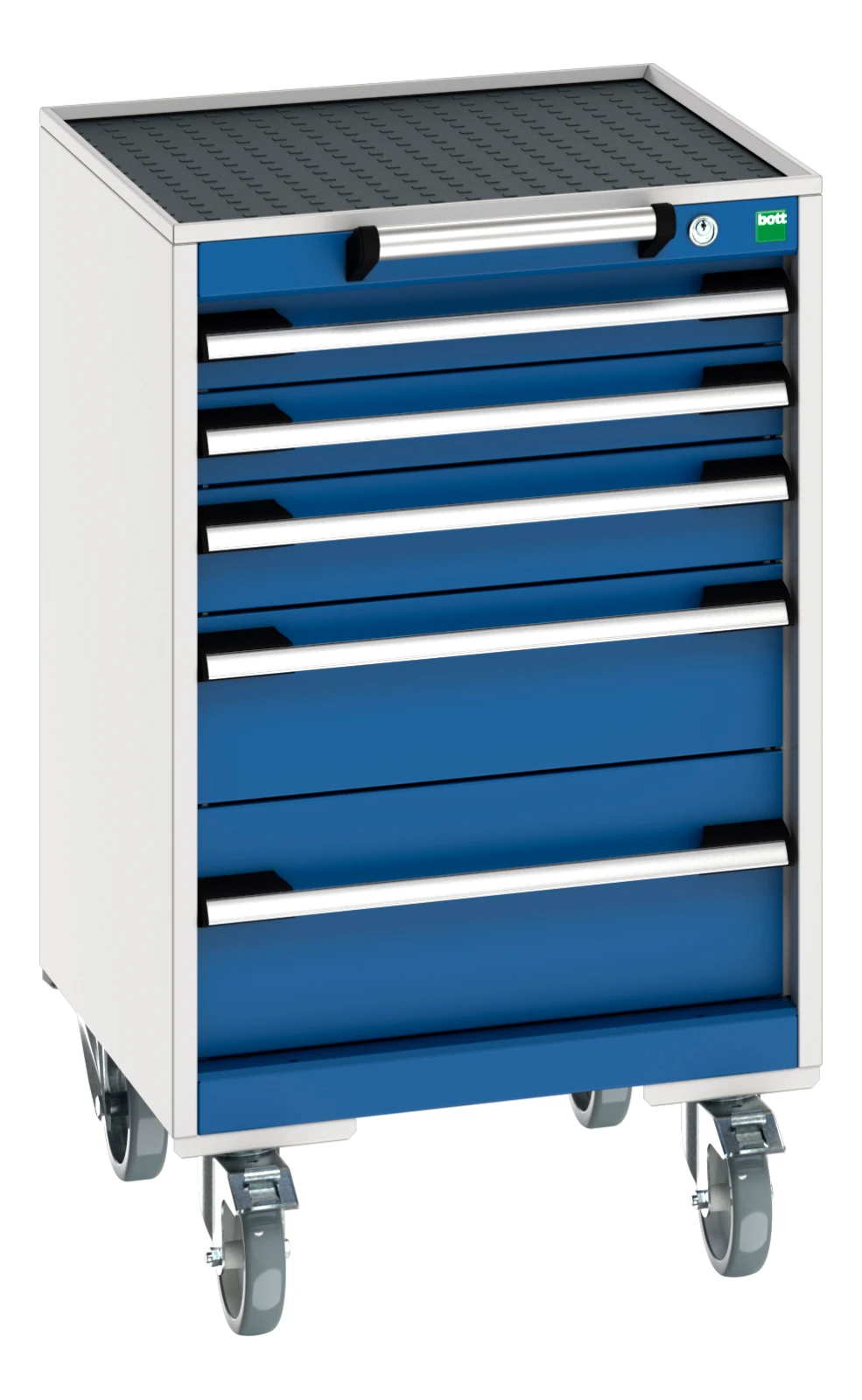bott Cubio mobiele schuifladenkast 5 laden breedte 525 mm RAL 5010