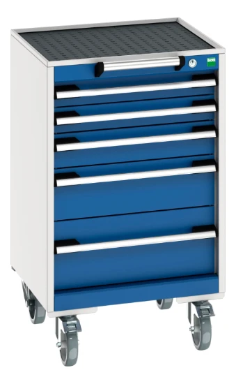 bott Cubio mobiele schuifladenkast 5 laden breedte 525 mm RAL 5010