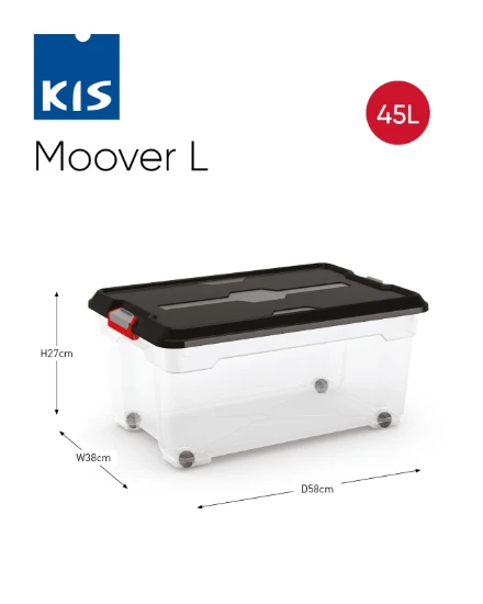 Kis Moover Box L 45L met wielen - zwart deksel