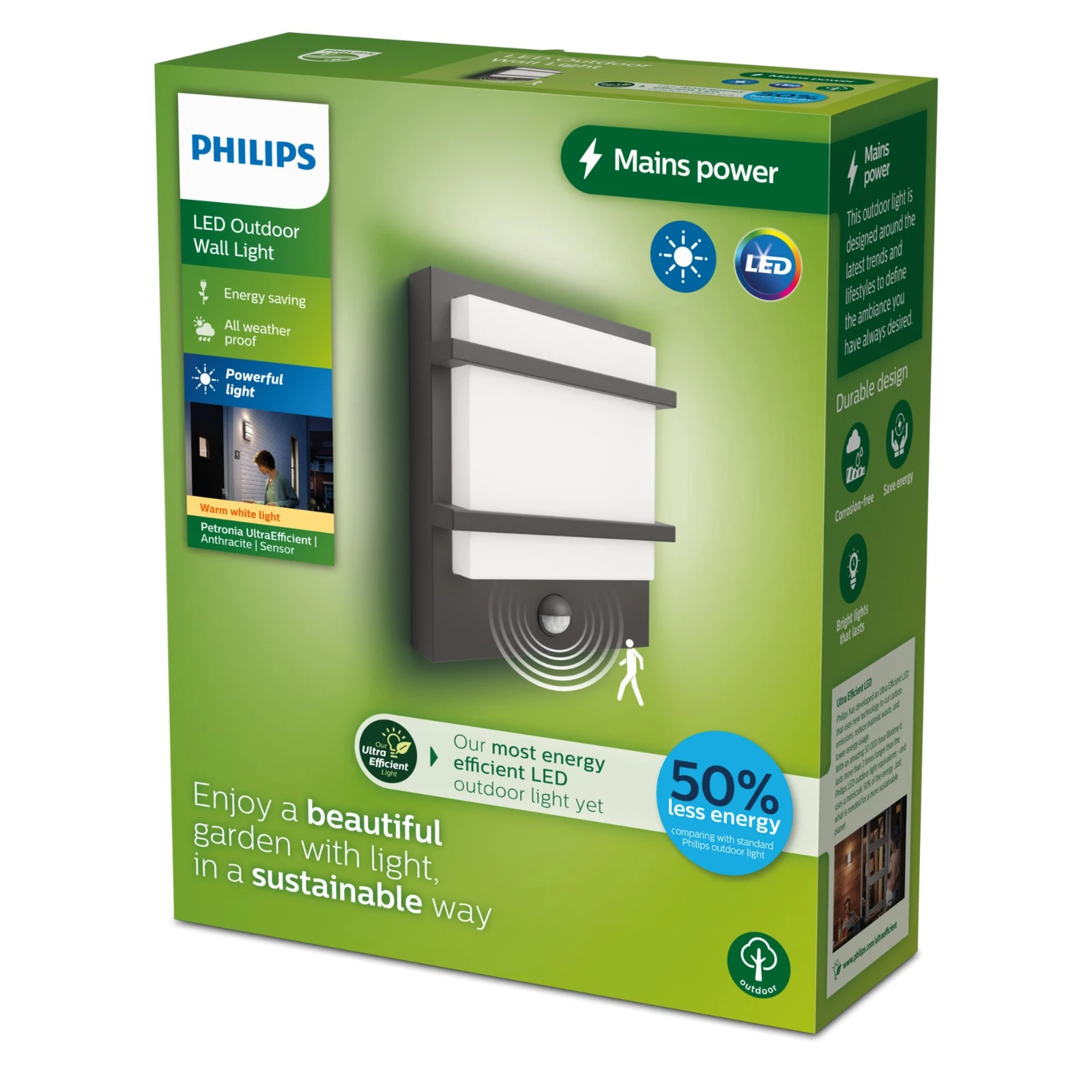 Philips Buitenwandlamp Petronia 3.8W antraciet - met sensor